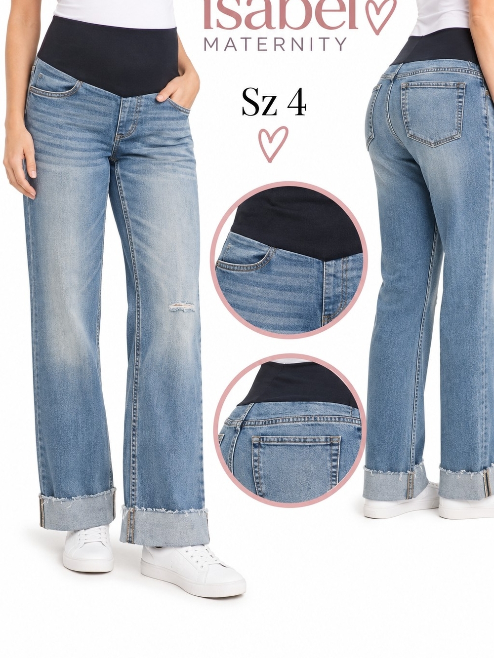 Maternity Light Blue Wide-Leg Maternity Jeans - Sz 4